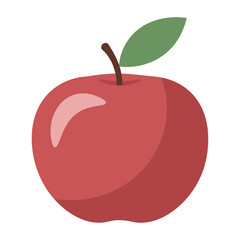 Vibrant red apple with green leaf and stem isolated on white background