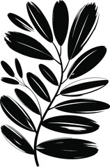 Black botanical leaf silhouette illustration, minimal nature design, elegant plant art, modern vector branch drawing for wall decor and prints