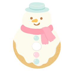 Snowman cookie illustration pastel coquette Christmas dessert clipart kawaii bakery art hand drawn for cards stickers wrapping paper and invitations