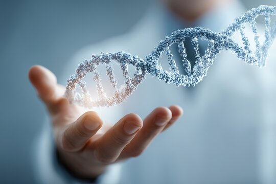 Hand Holding a 3D DNA Strand Model - Powered by Adobe