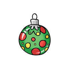 Outline Art Icon: Green and Red Patterned Christmas Ornament Bauble for Holiday Decor