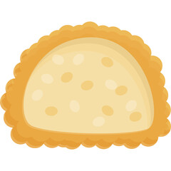 Semi Circle Shaped Baked Pastry With Flaky Golden Brown Crust And Light Yellow Filling With Small Yellow Specks On A Transparent Background Representing A Baked Good Or Snack Food Item