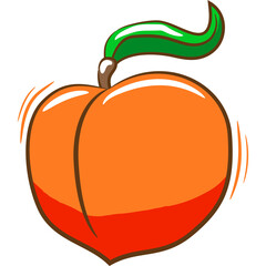 Orange peach with green stem and leaf graphic illustration with motion lines on a transparent background