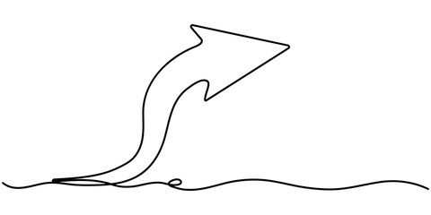continuous one line drawing curved arrow, pointing design outline vector illustration, isolated on whit background. 