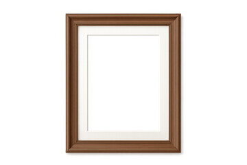 Fototapeta premium Elegant brown wooden picture frame with matte and blank white space for displaying artwork or concepts, transparent background