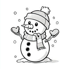Carrot Nose on a Snowman, coloring page for kids, simple outline illustration. Coloring book.