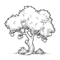 Fototapeta premium Simple Tree with Decorative Balls Coloring Page, coloring page for kids, simple outline illustration. Coloring book.