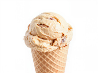  hazelnut gelato scoop in a sugar cone Ice cream cone with creamy vanilla flavor and texture  
