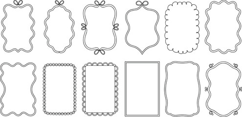 Elegant hand-drawn decorative frames collection, vintage ornate borders and outlines, wavy line templates for design, scrapbook, vector illustration art