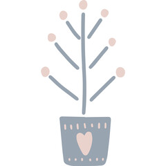 Minimalist Illustration Of A Potted Plant With A Heart Decoration And Light Pink And Grey Colors On A Transparent Background