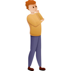 Orange Sweater Blue Pants Casual Outfit Thoughtful Young Man With Short Brown Hair Standing White Background Transparent Image