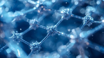 Blue molecular network with particles and depth of field effect