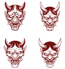 Powerful Oni mask set for Japanese folklore, demon illustrations, or Halloween designs