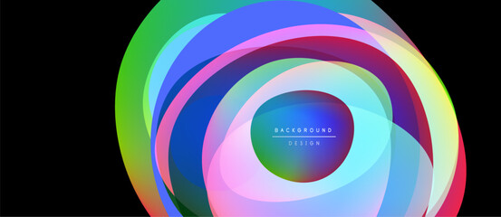 Obraz premium Abstract colorful layers create circular design. Vibrant hues blend, forming dynamic visual effect. Modern background element.