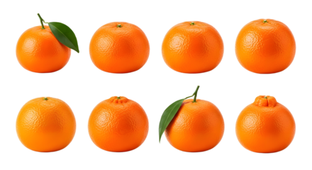Fresh whole mandarins or tangerines isolated on white background, ripe citrus fruits with leaves, healthy snack and vitamin C source
