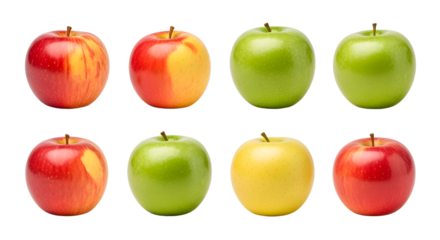 Fresh red, green, and yellow apples assortment on white background, perfect for food blogs and healthy lifestyle concepts