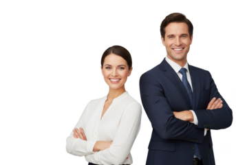 Smiling business professionals with arms crossed isolated on transparent background