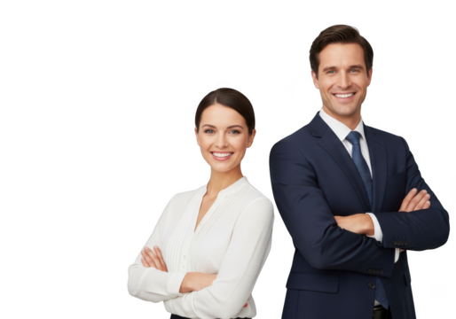 Smiling business professionals with arms crossed isolated on transparent background