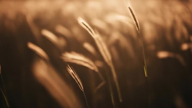 Golden Wheat Field at Sunset Soft Bokeh Background Warm Sunlight Backlighting