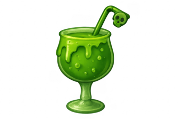 Toxic green potion skull drink on transparent background