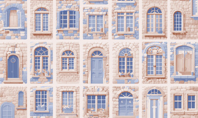 vector pattern of a cobblestone doors and windows