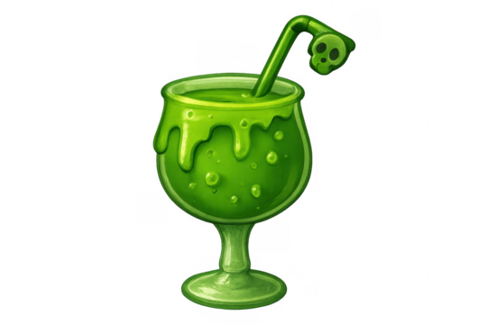 Toxic green potion skull drink on transparent background - Powered by Adobe