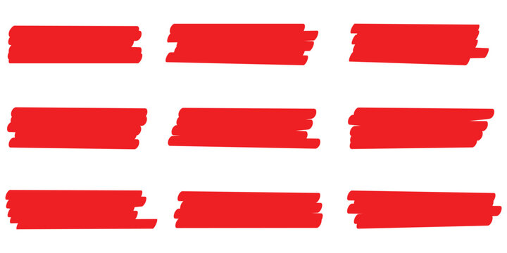 Red grunge strike through and underline elements. Set of hand drawn red pencil lines and strokes. Doodle vector ink brush lines. Crosses and curved strokes