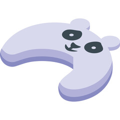 Pale Lavender Crescent Moon Shaped Object With Panda Face Design Isolated On White Background Flat Design Icon