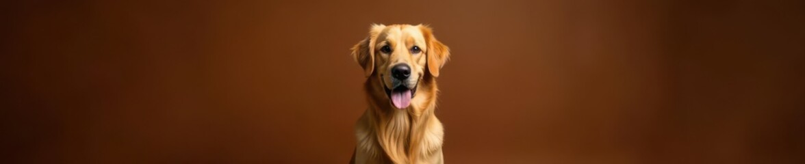 Fototapeta premium Studio portrait of a golden retriever against a rich brown backdrop, friend, pet photography