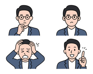 Expression Illustration Set of a Young Man in Business Casual
