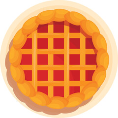 Overhead View Of A Golden Brown Lattice Top Cherry Pie With A Light Brown Pie Crust On A White Plate With A Shadow Below