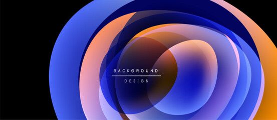 Abstract design features layered circles, vibrant colors, blue, orange, purple gradients. Modern aesthetic, suitable background element.