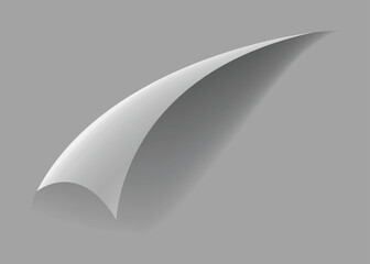 Curled paper corner. Curve page corner, page edge curl and bent paper sheet with realistic shadow. Paper corner fold isolated on white background