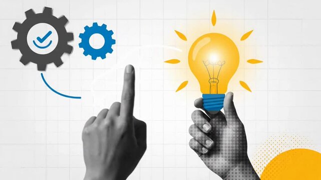 Business Process Implementation Connecting Gears to a Creative Idea Lightbulb