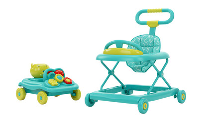 BABY TOYS - Blue and yellow baby walker and push toy with colorful buttons for infant motor skill development and early walking practice