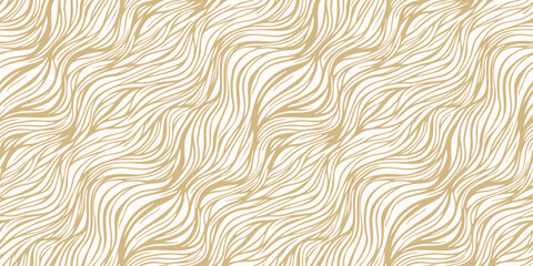 Fototapeta premium Vector seamless pattern with organic shapes, liquid wavy lines, fibers, threads, biological structures. Abstract gold and white diagonal tangled line background. Natural golden texture. Repeat design
