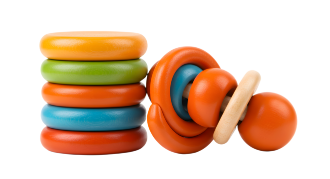 BABY TOYS - Colorful wooden stacking rings toy for toddlers and young children, ideal for early learning and development