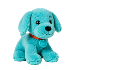 BABY TOYS - Blue plush dog toy with orange collar isolated on white background perfect for children and pet playtime