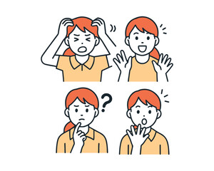 Facial expression icon illustration set of a young woman in a suit