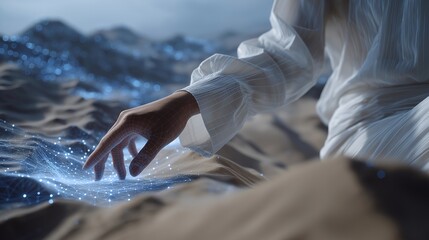 Scientists analyzing 3D holographic maps of atmospheric changes caused by snowstorms, symbolizing innovation in climate technology, data visualization, and environmental research. cinematic color