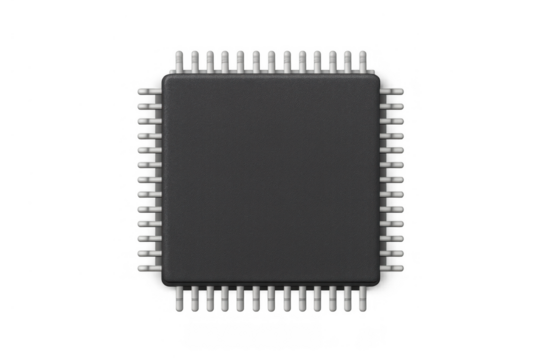 Computer microchip showing pins, representing processing power, hardware technology and digital electronic infrastructure