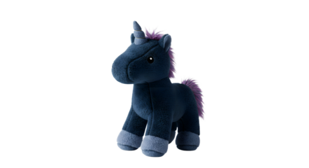 BABY TOYS - Soft dark blue plush unicorn stuffed animal toy with purple mane and horn, cute kids gift or nursery decor