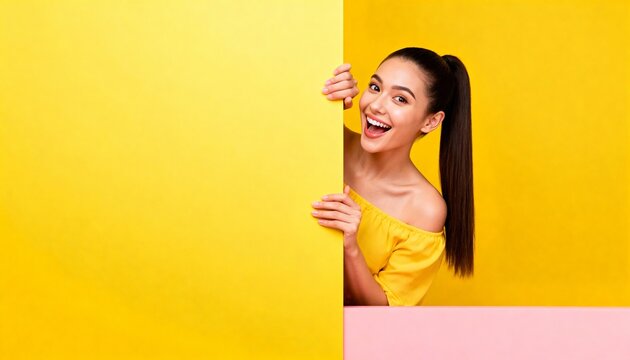 woman holding a blank board - Powered by Adobe