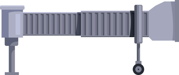 Obraz premium Passengers using covered telescopic passenger boarding bridge to embark or disembark airplane at airport