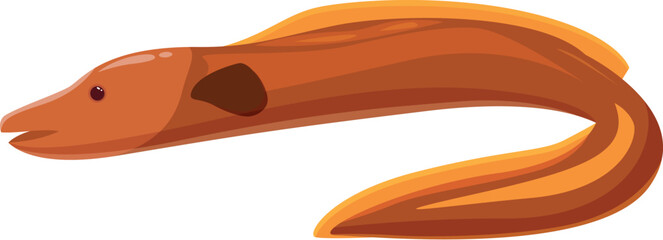 Obraz premium Brown moray eel with orange tail and fins swimming underwater, representing marine wildlife and ocean life