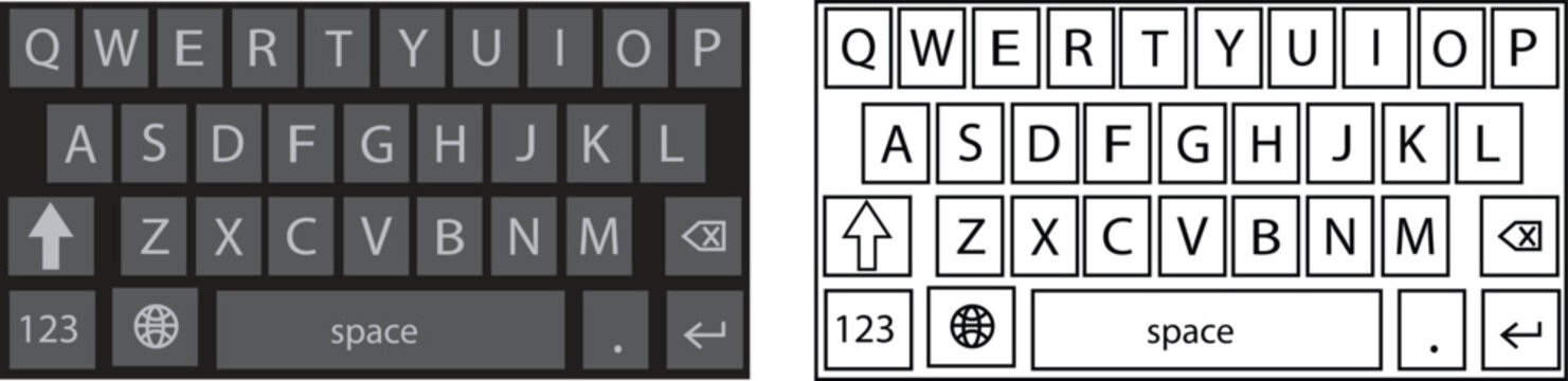 Modern phone keyboard flat and outline icon set of smartphone. Typing interface button, mobile keypad layout designs digital qwerty input communication, messages and technology vectors illustration.