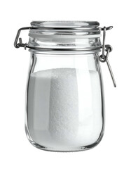 Glass Jar Filled with White Powder Substance and Metal Clasp.