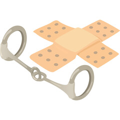 Silver Metal Horse Bridle Bit Repaired With Beige Bandage On Transparent Background In Isometric Style