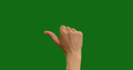 Woman hands showing counting with fingers on green screen background. Fingers slowly shows fist first, then one fingers.