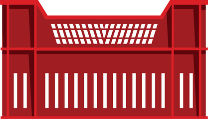 Empty red plastic crate isolated on white background, ideal for storage and transportation